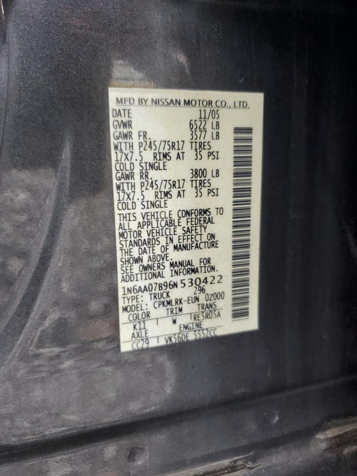 2006 Nissan Titan Xe VIN: 1N6AA07B96N530422 Lot: 57128165
