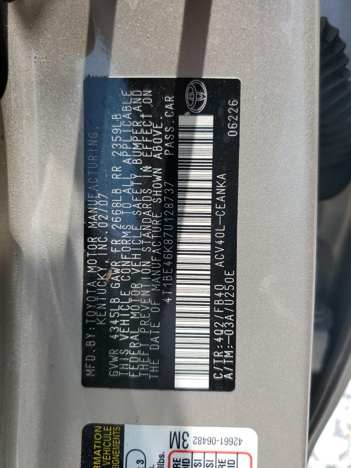 2007 Toyota Camry Ce VIN: 4T1BE46K87U128737 Lot: 57339405