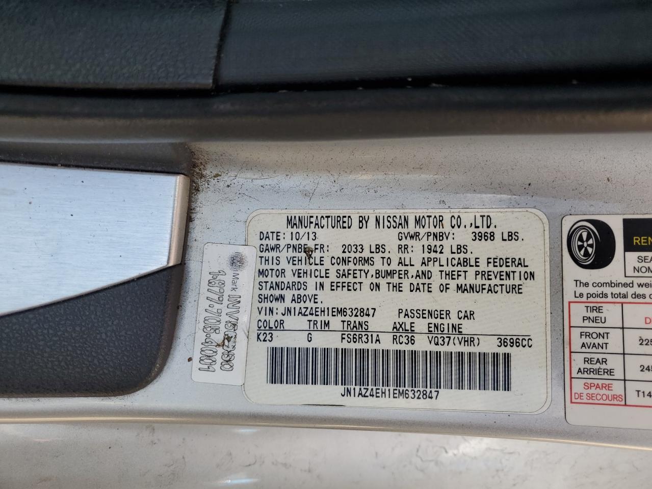 2014 Nissan 370Z Base VIN: JN1AZ4EH1EM632847 Lot: 56342425