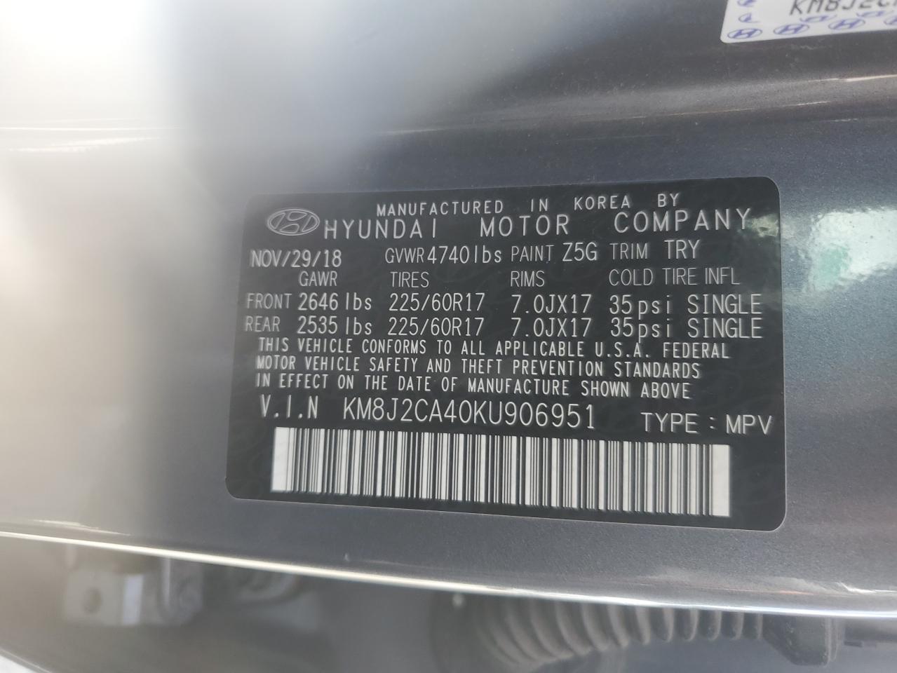 2019 Hyundai Tucson Se VIN: KM8J2CA40KU906951 Lot: 57454615