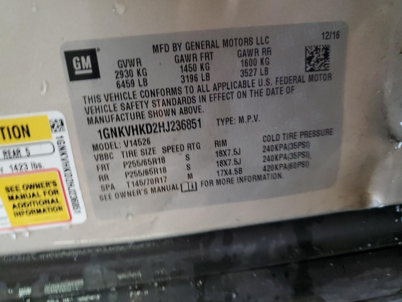 1GNKVHKD2HJ236851 CHEVROLET TRAVERSE 2017