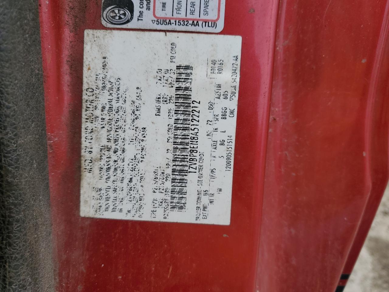 2010 Ford Mustang VIN: 1ZVBP8EN8A5122212 Lot: 57409995