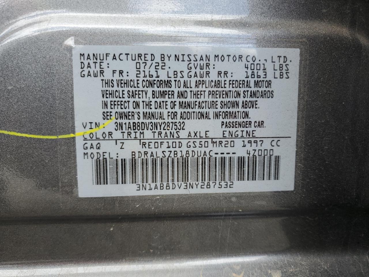2022 Nissan Sentra Sr VIN: 3N1AB8DV3NY287532 Lot: 56069395