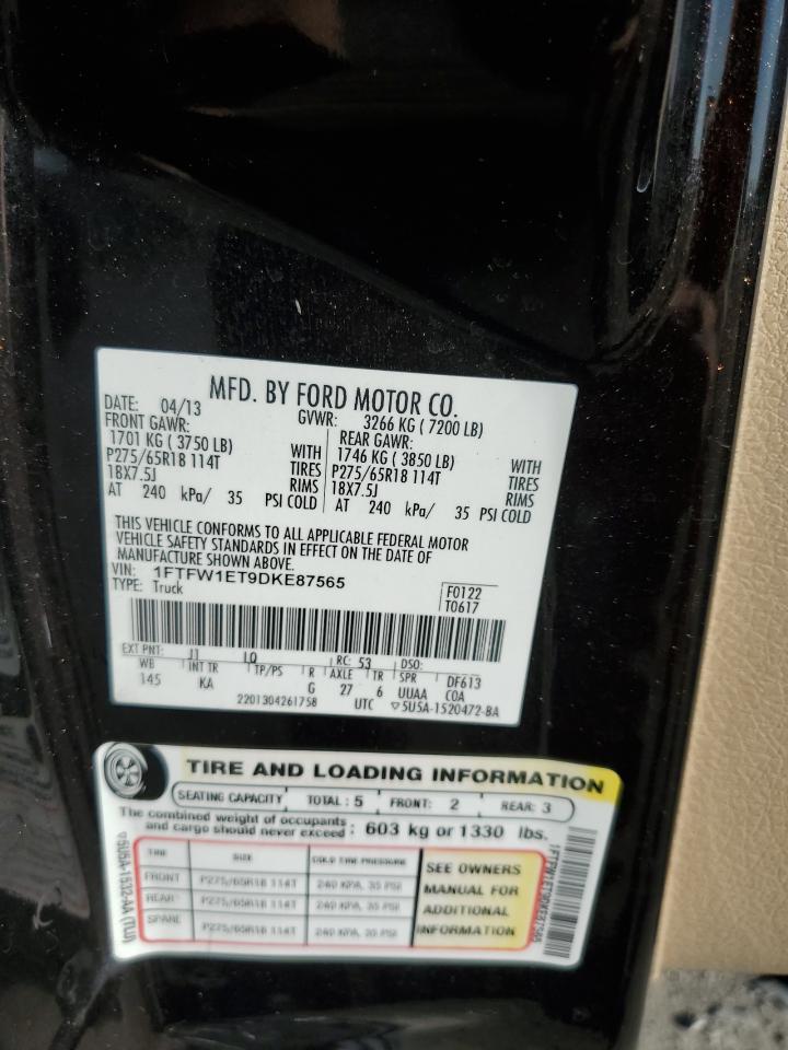 2013 Ford F150 Supercrew VIN: 1FTFW1ET9DKE87565 Lot: 56826635