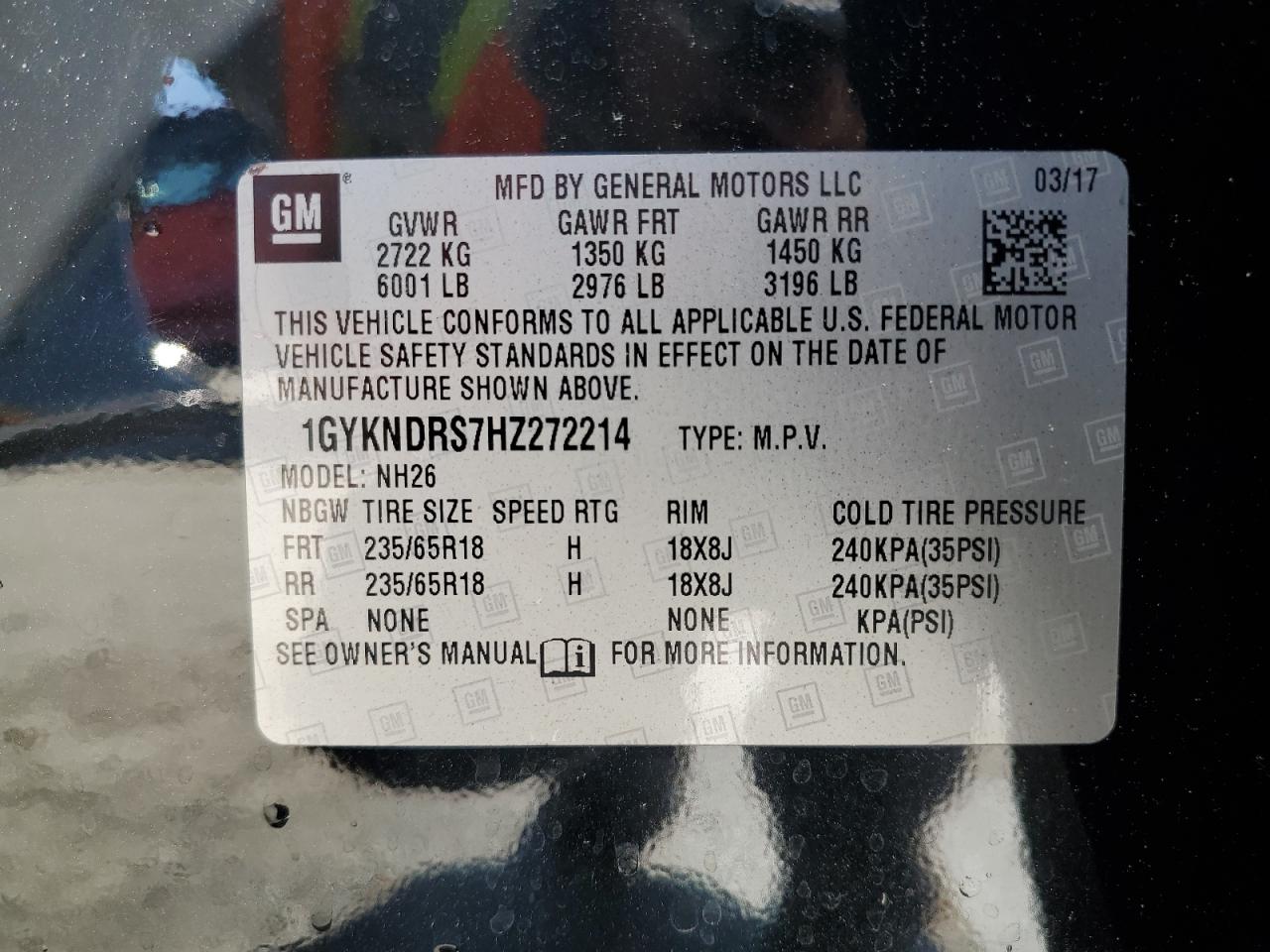 2017 Cadillac Xt5 Luxury VIN: 1GYKNDRS7HZ272214 Lot: 57997795