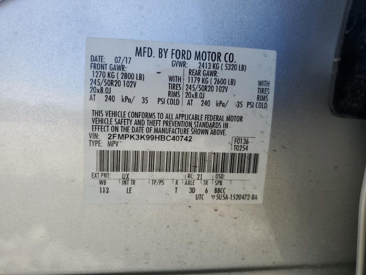 2017 Ford Edge Titanium VIN: 2FMPK3K99HBC40742 Lot: 55919335