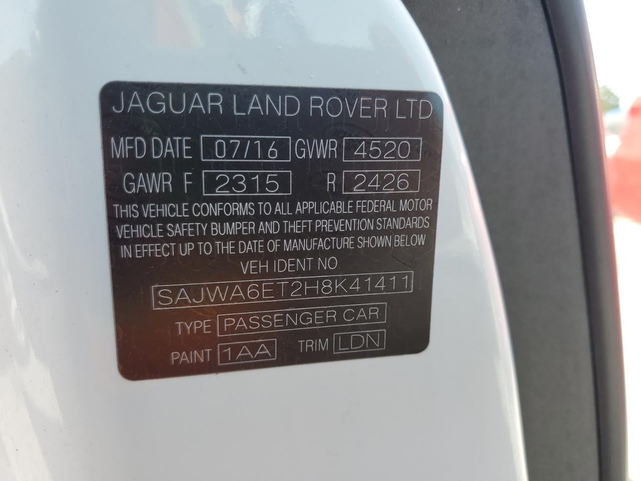 2017 Jaguar F-Type VIN: SAJWA6ET2H8K41411 Lot: 51568845
