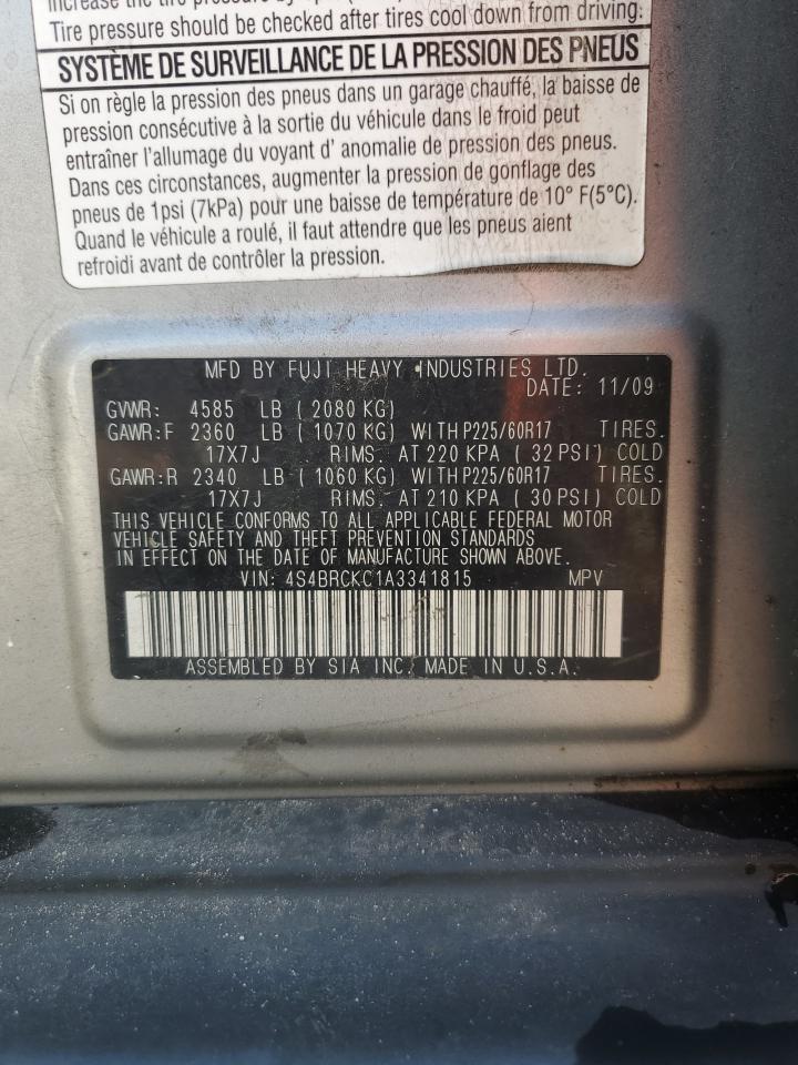 2010 Subaru Outback 2.5I Limited VIN: 4S4BRCKC1A3341815 Lot: 57469085