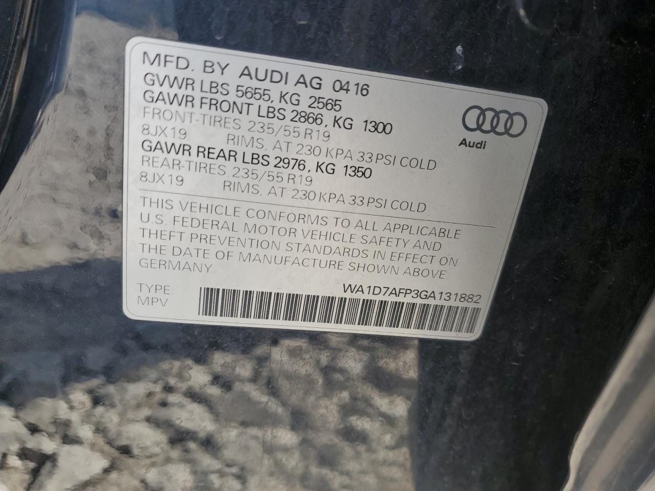 2016 Audi Q5 Premium Plus S-Line VIN: WA1D7AFP3GA131882 Lot: 56459575