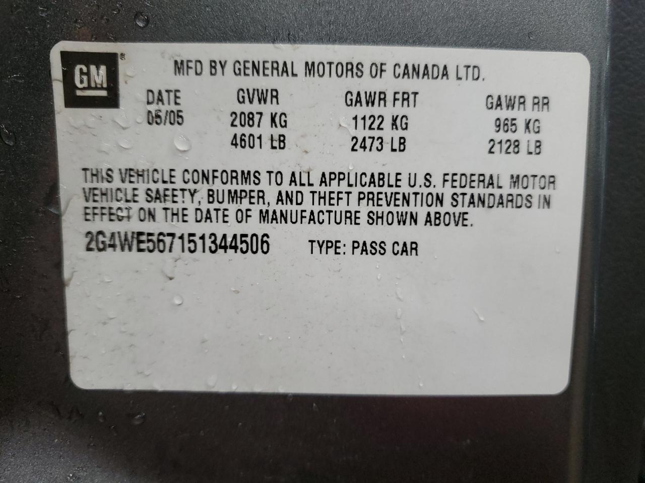 2005 Buick Lacrosse Cxs VIN: 2G4WE567151344506 Lot: 54846475