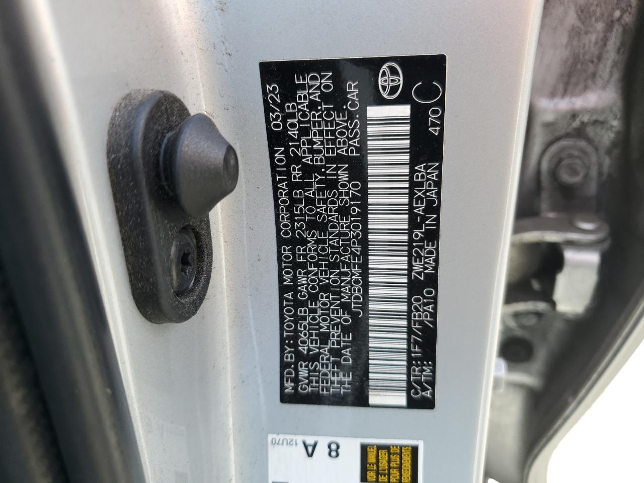 2023 Toyota Corolla Le VIN: JTDBCMFE4P3019170 Lot: 56787985