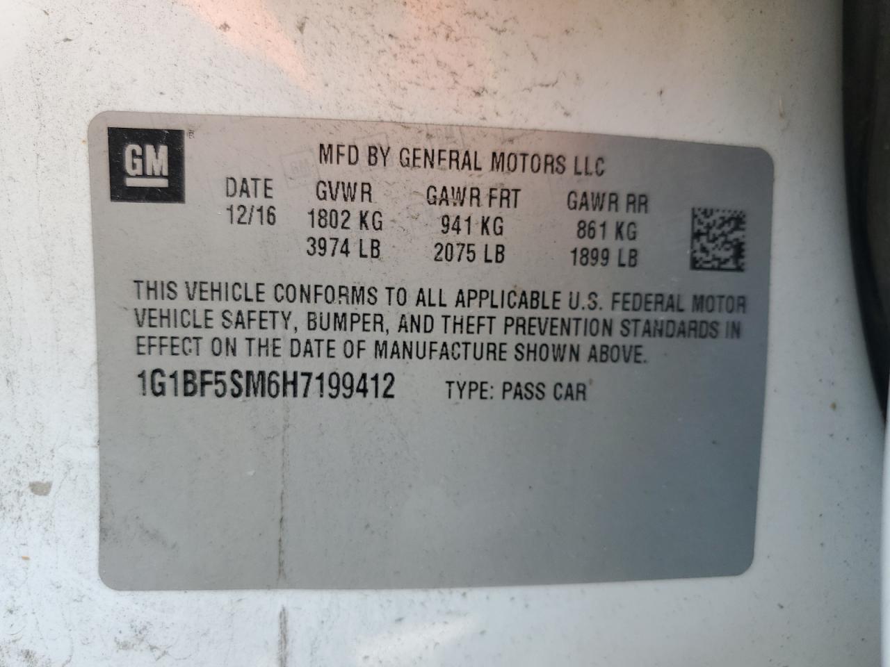 1G1BF5SM6H7199412 CHEVROLET CRUZE 2017