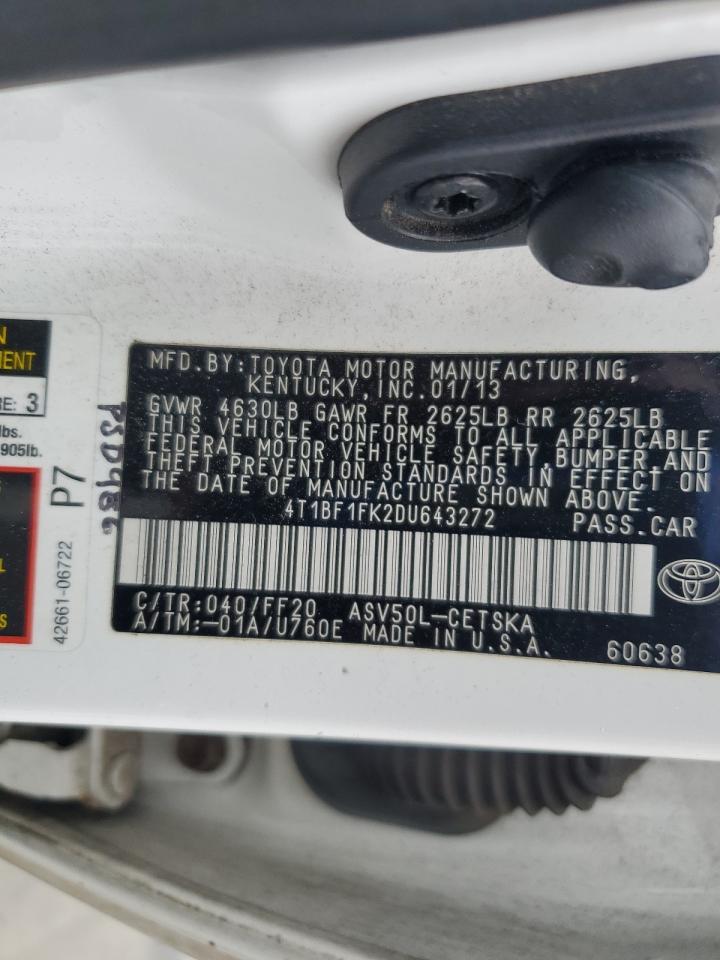 2013 Toyota Camry L VIN: 4T1BF1FK2DU643272 Lot: 58271105