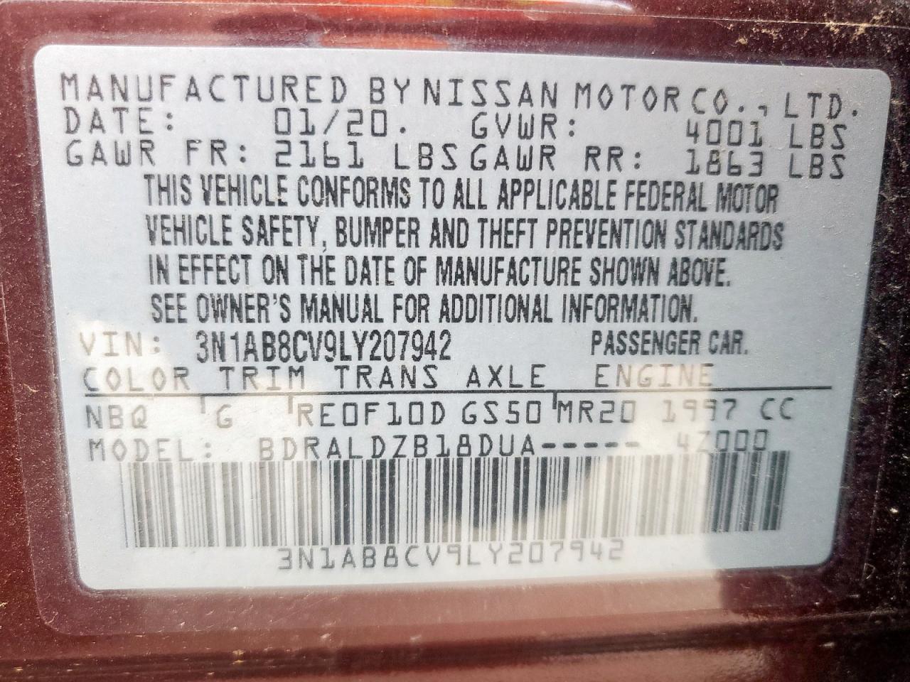 2020 Nissan Sentra Sv VIN: 3N1AB8CV9LY207942 Lot: 56867115