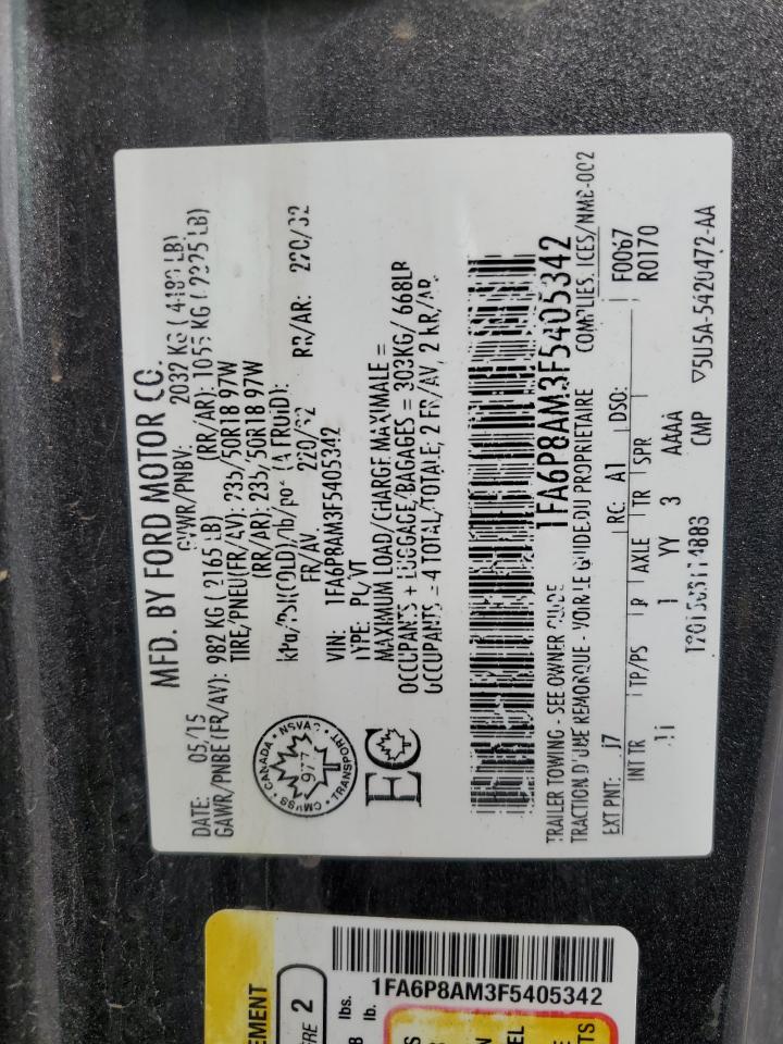 2015 Ford Mustang VIN: 1FA6P8AM3F5405342 Lot: 57100375