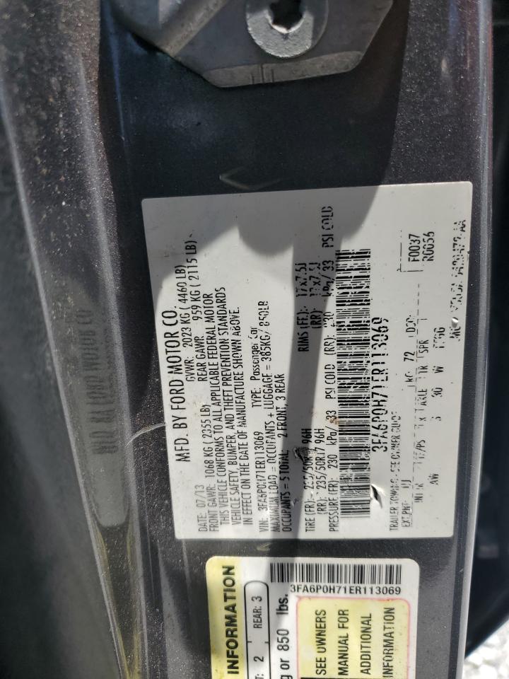 2014 Ford Fusion Se VIN: 3FA6P0H71ER113069 Lot: 57057215