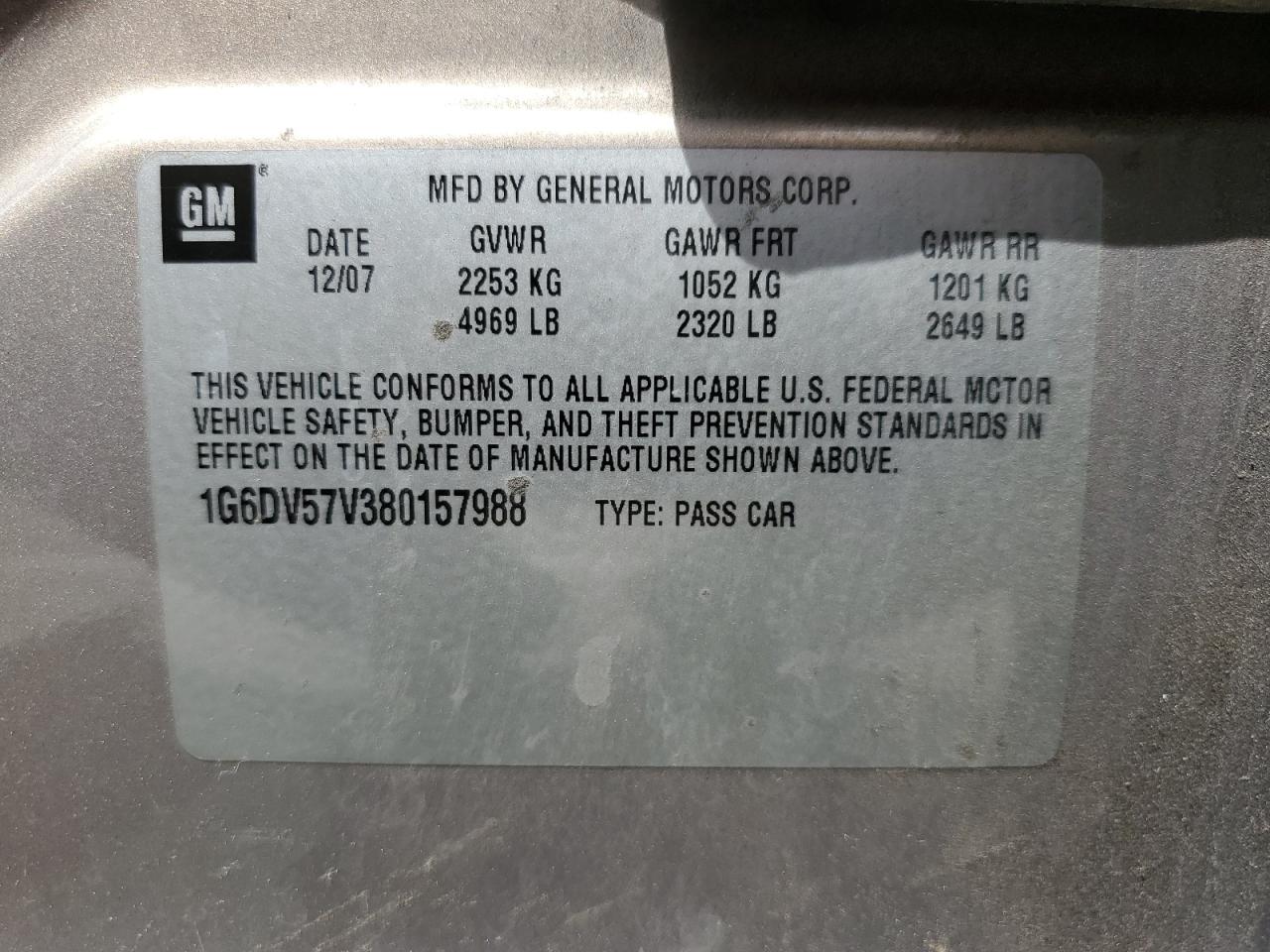 2008 Cadillac Cts Hi Feature V6 VIN: 1G6DV57V380157988 Lot: 55927515