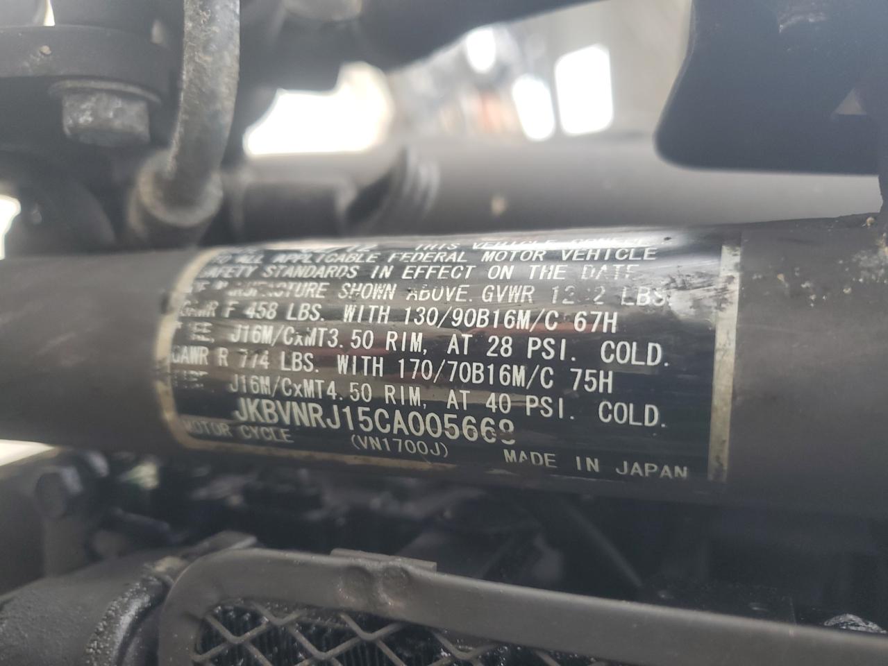 2012 Kawasaki Vn1700 J VIN: JKBVNRJ15CA005668 Lot: 58813425