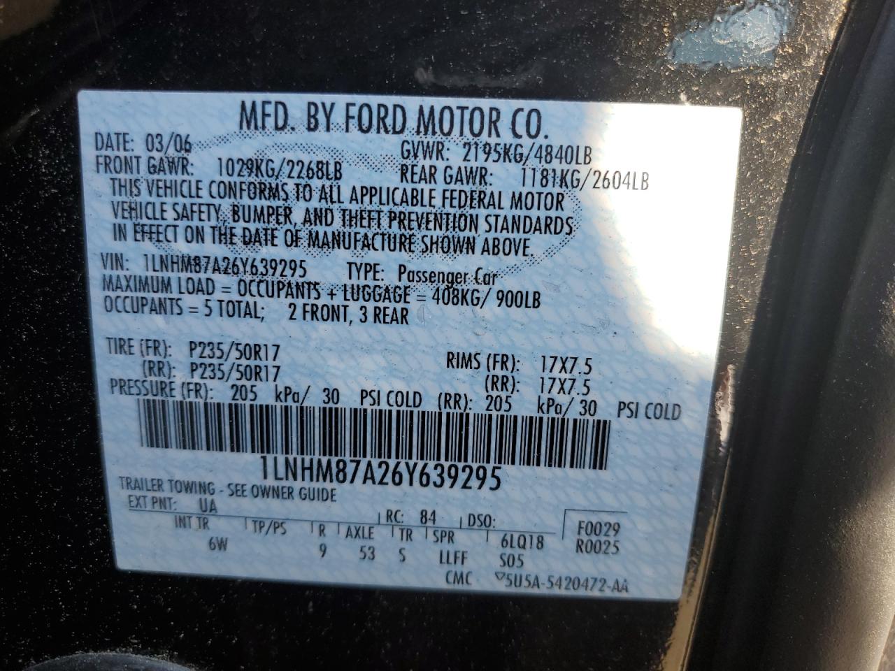 2006 Lincoln Ls VIN: 1LNHM87A26Y639295 Lot: 56240245