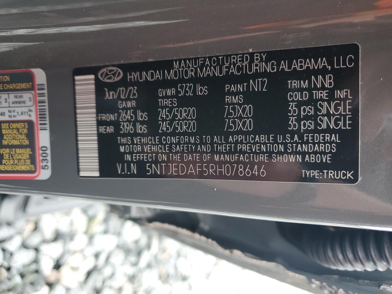 2024 Hyundai Santa Cruz Limited VIN: 5NTJEDAF5RH078646 Lot: 55436845