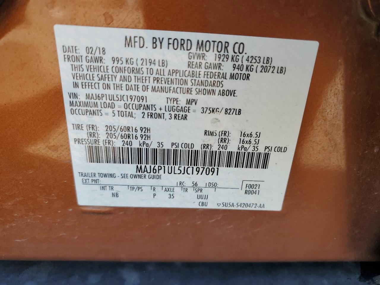 2018 Ford Ecosport Se VIN: MAJ6P1UL5JC197091 Lot: 56600885