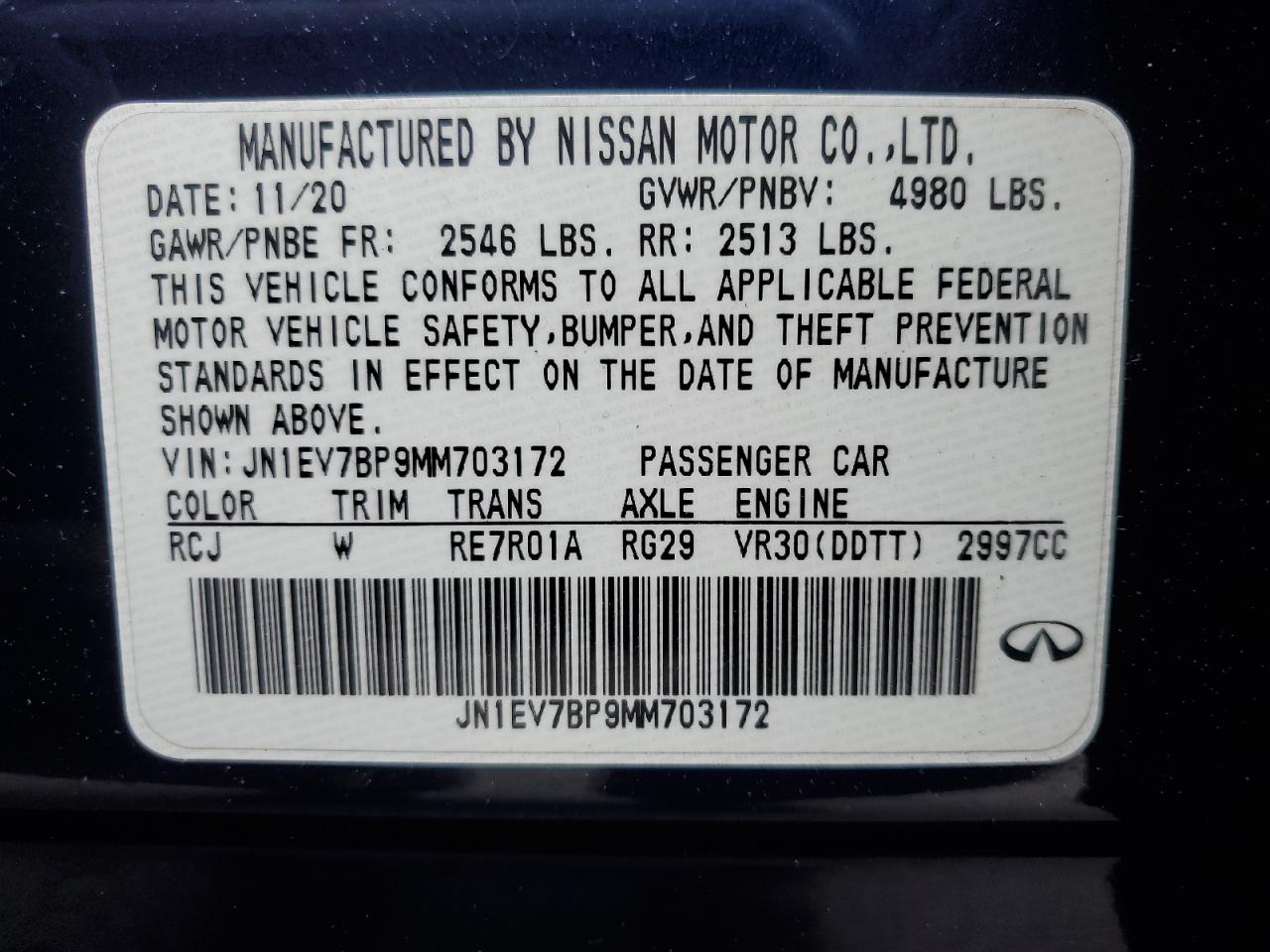 2021 Infiniti Q50 Luxe VIN: JN1EV7BP9MM703172 Lot: 57243185