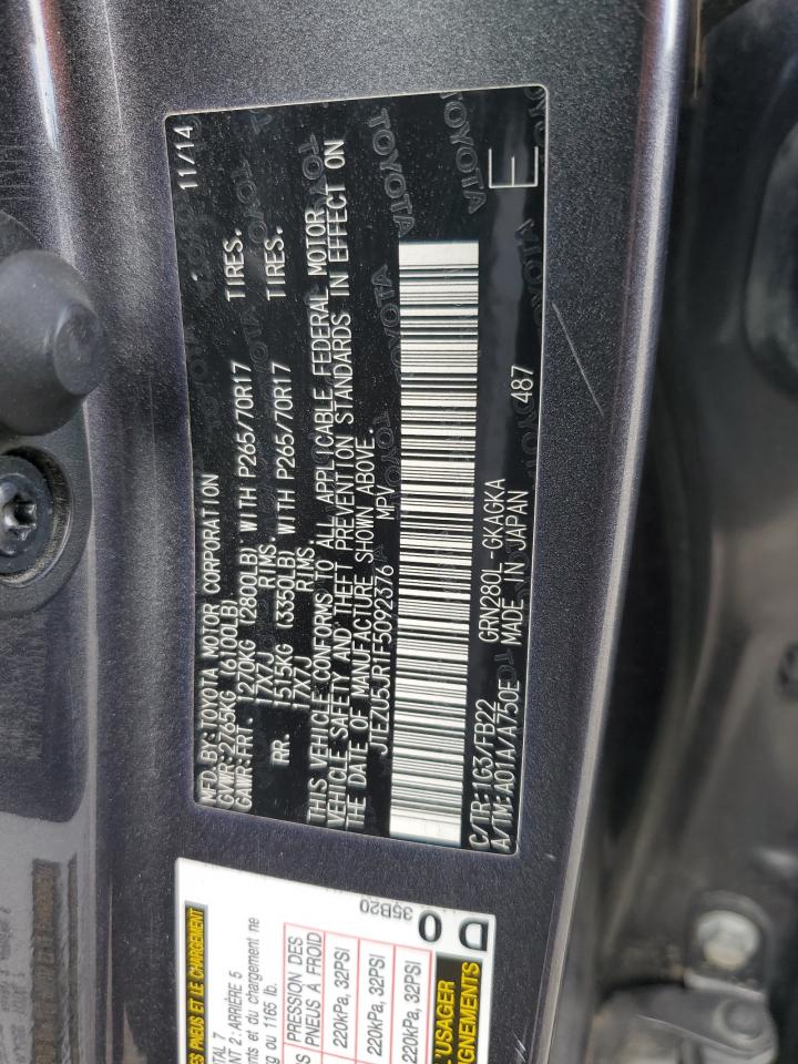 2015 Toyota 4Runner Sr5 VIN: JTEZU5JR1F5092376 Lot: 56777615