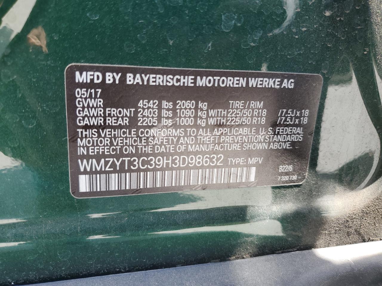 2017 Mini Cooper S Countryman VIN: WMZYT3C39H3D98632 Lot: 57314325