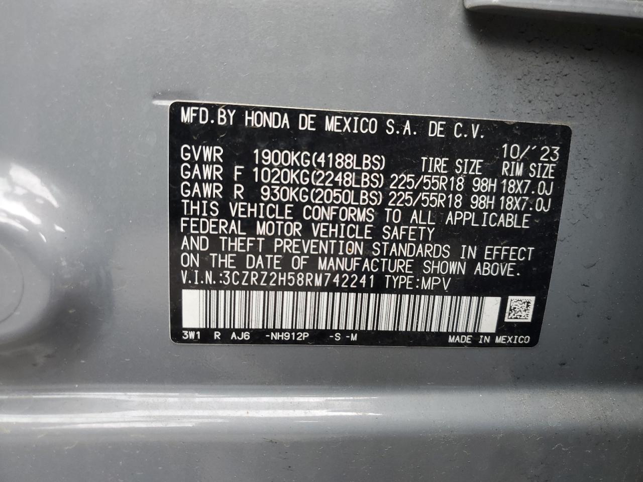 2024 Honda Hr-V Sport VIN: 3CZRZ1H51RM723489 Lot: 57434785