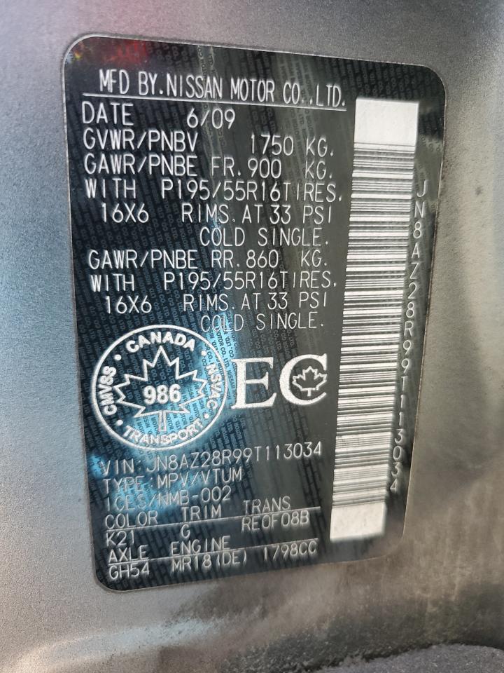 2009 Nissan Cube Base VIN: JN8AZ28R99T113034 Lot: 56634435
