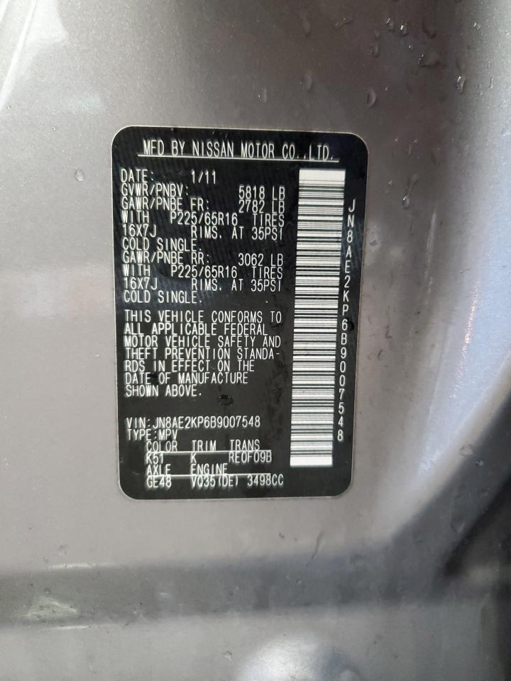 2011 Nissan Quest S VIN: JN8AE2KP6B9007548 Lot: 56026055