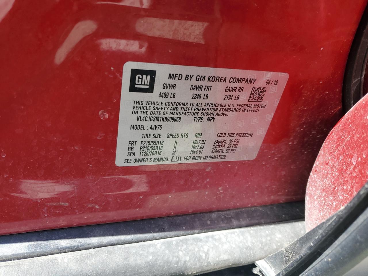 2019 Buick Encore Essence VIN: KL4CJGSM1KB909868 Lot: 56150565