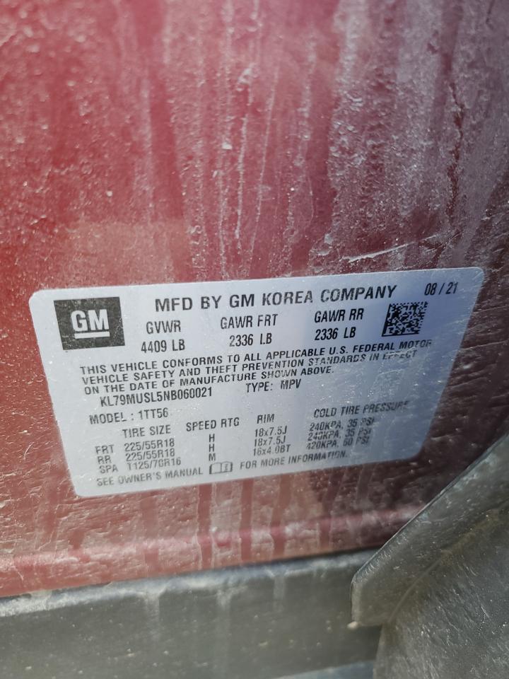 2022 Chevrolet Trailblazer Rs VIN: KL79MUSL5NB060021 Lot: 56956955