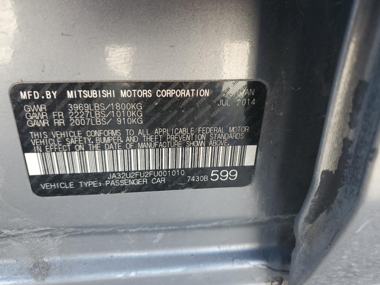 2015 Mitsubishi Lancer Es VIN: JA32U2FU2FU001010 Lot: 56708505