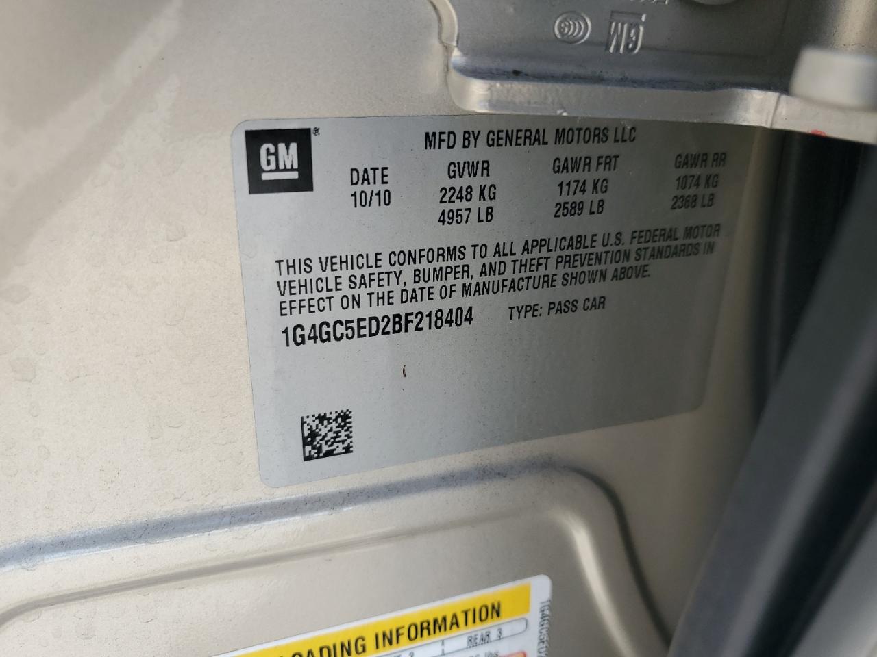 2011 Buick Lacrosse Cxl VIN: 1G4GC5ED2BF218404 Lot: 57147905