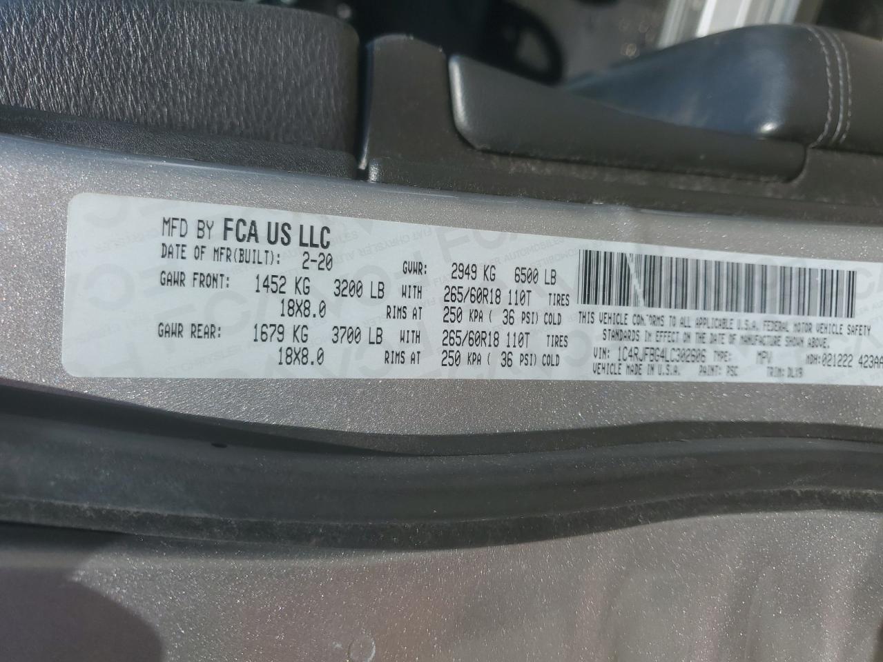 2020 Jeep Grand Cherokee Limited VIN: 1C4RJFBG4LC302606 Lot: 56907015