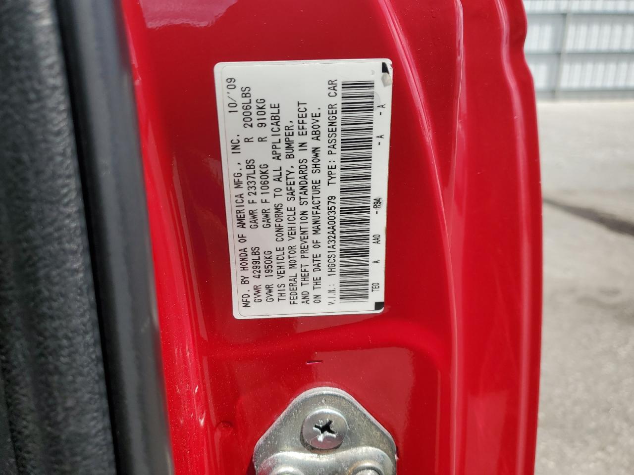 2010 Honda Accord Lx VIN: 1HGCS1A32AA003579 Lot: 56363975