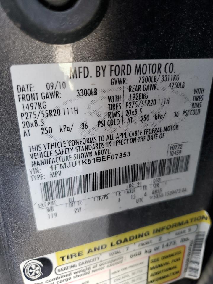 2011 Ford Expedition Limited VIN: 1FMJU1K51BEF07353 Lot: 57209775
