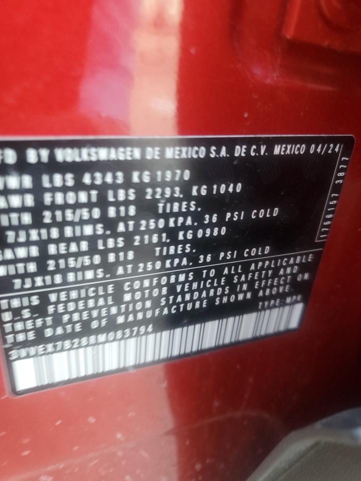 2024 Volkswagen Taos Se VIN: 3VVEX7B28RM083794 Lot: 56047985