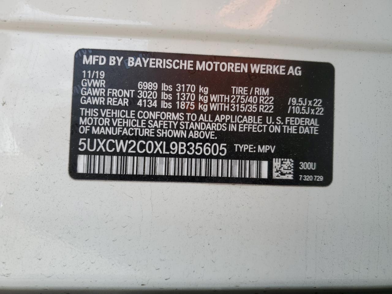 2020 BMW X7 xDrive40I VIN: 5UXCW2C0XL9B35605 Lot: 57093955