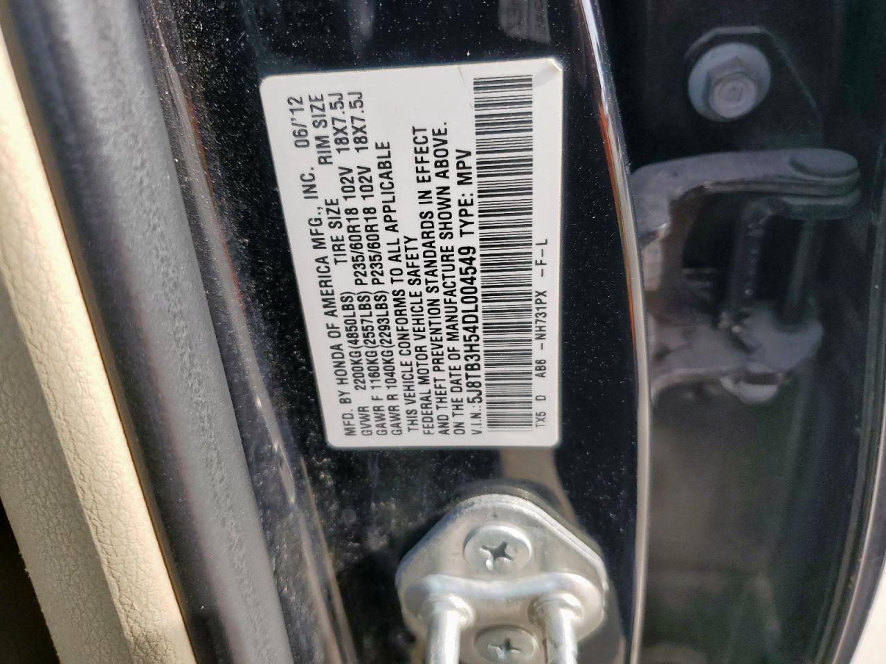 2013 Acura Rdx Technology VIN: 5J8TB3H54DL004549 Lot: 57060295