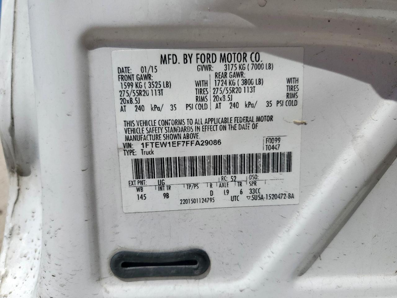2015 Ford F150 Supercrew VIN: 1FTEW1EF7FFA29086 Lot: 56995355