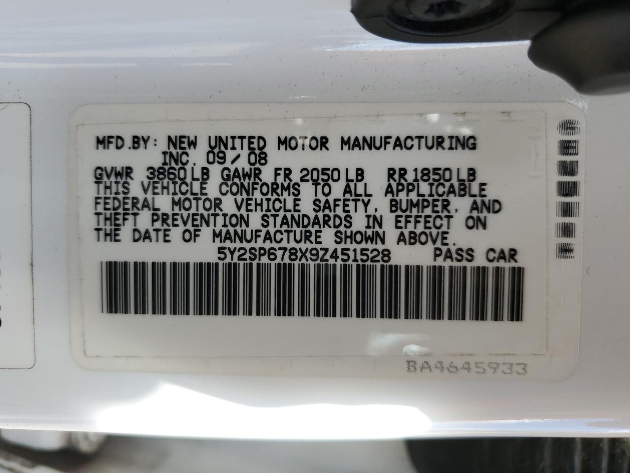 2009 Pontiac Vibe VIN: 5Y2SP678X9Z451528 Lot: 56076815