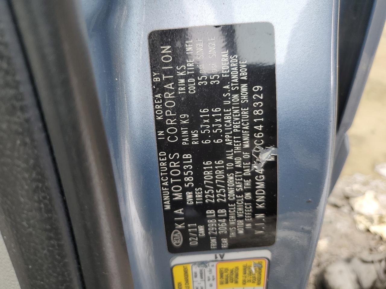 2012 Kia Sedona Lx VIN: KNDMG4C70C6418329 Lot: 57066705