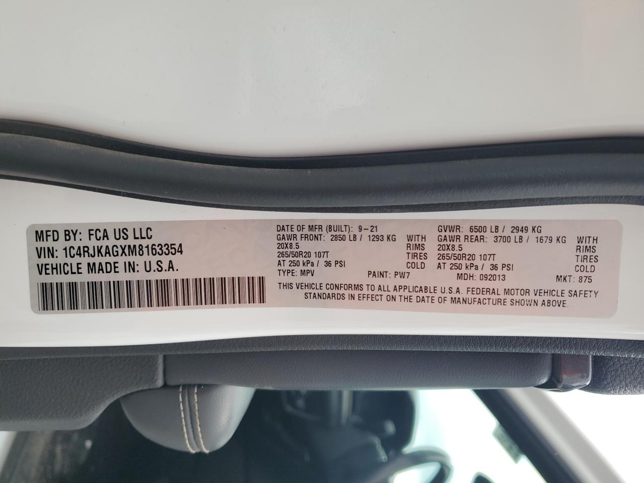 2021 Jeep Grand Cherokee L Laredo VIN: 1C4RJKAGXM8163354 Lot: 56408895