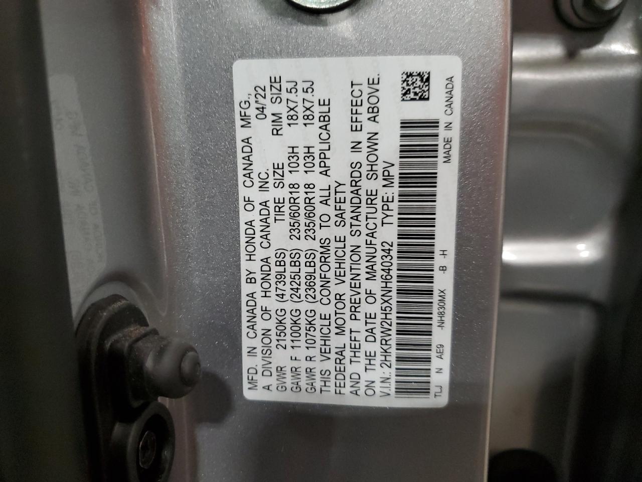 2022 Honda Cr-V Ex VIN: 2HKRW2H5XNH640342 Lot: 56883395