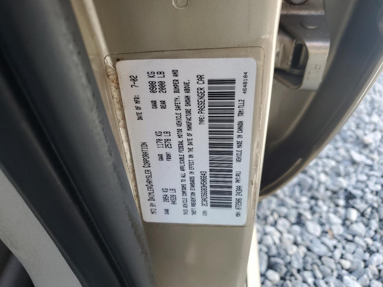 2003 Chrysler Concorde Limited VIN: 2C3AD56G83H506643 Lot: 57075065