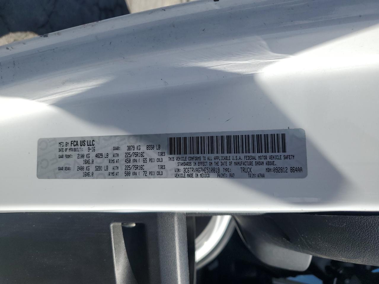 2017 Ram Promaster 1500 1500 Standard VIN: 3C6TRVAG7HE510819 Lot: 56945805