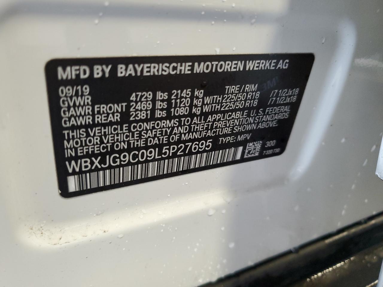 2020 BMW X1 xDrive28I VIN: WBXJG9C09L5P27695 Lot: 57039795