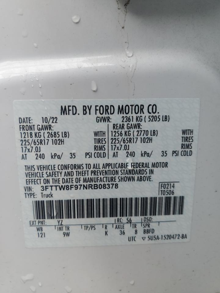 2022 Ford Maverick Xl VIN: 3FTTW8F97NRB08378 Lot: 56183695